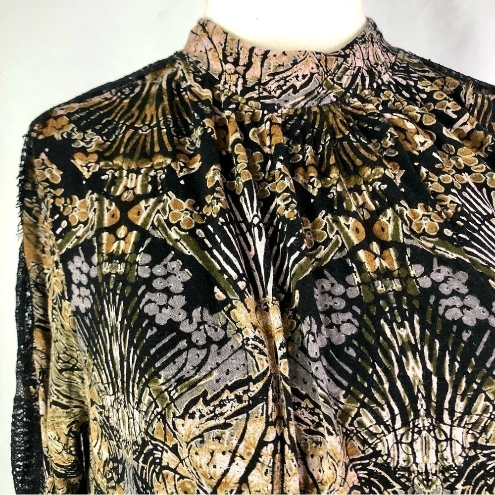 Free People blouse New World Nouveau lace trim crossover front keyhole back